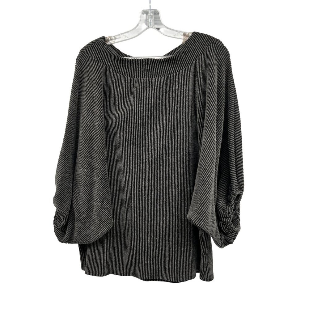 Blue Buttercup Womens Ribbed Sweater Long Dolman Sleeve Gray/Black Size Medium